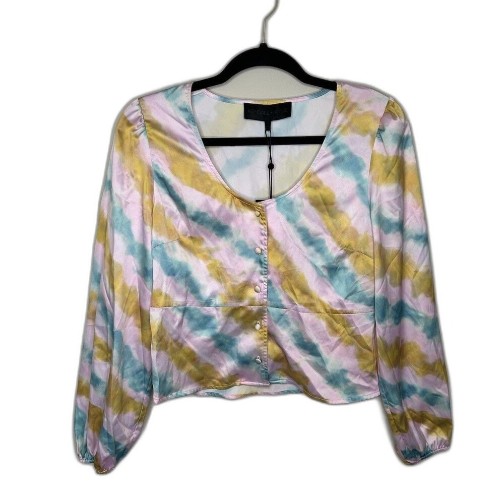 NWT Kendall and Kylie Size S Pastel Tie Dye Ballon Sleeve Blouse Missing Belt*
